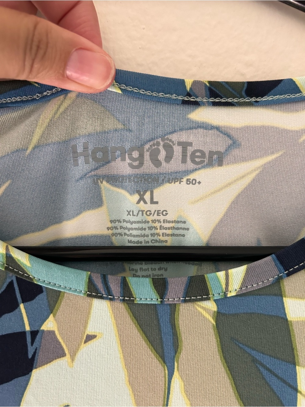 Hang Ten Blue Floral Tropical Leaf Print Top SPF Swim Active XL UPF 50+ - Picture 4 of 5